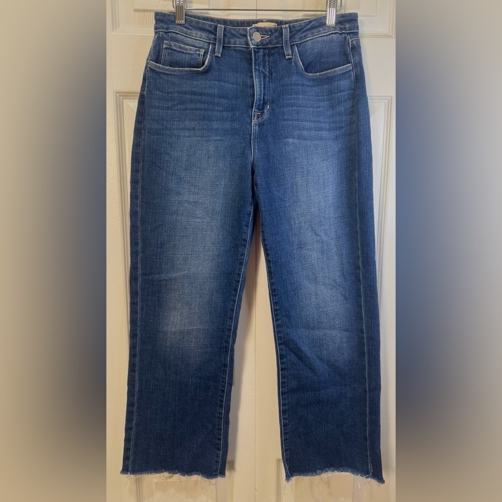 L’AGENCE Wanda High Rise Wide Leg Cropped Jeans Raw Hem Size 28
